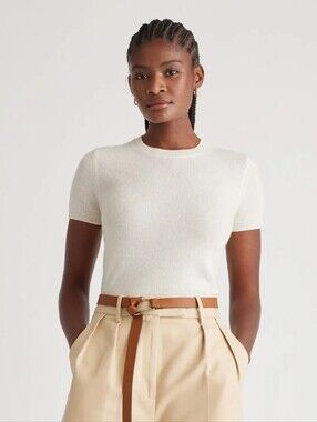 Quince Cream Short-Sleeve Cashmere Top